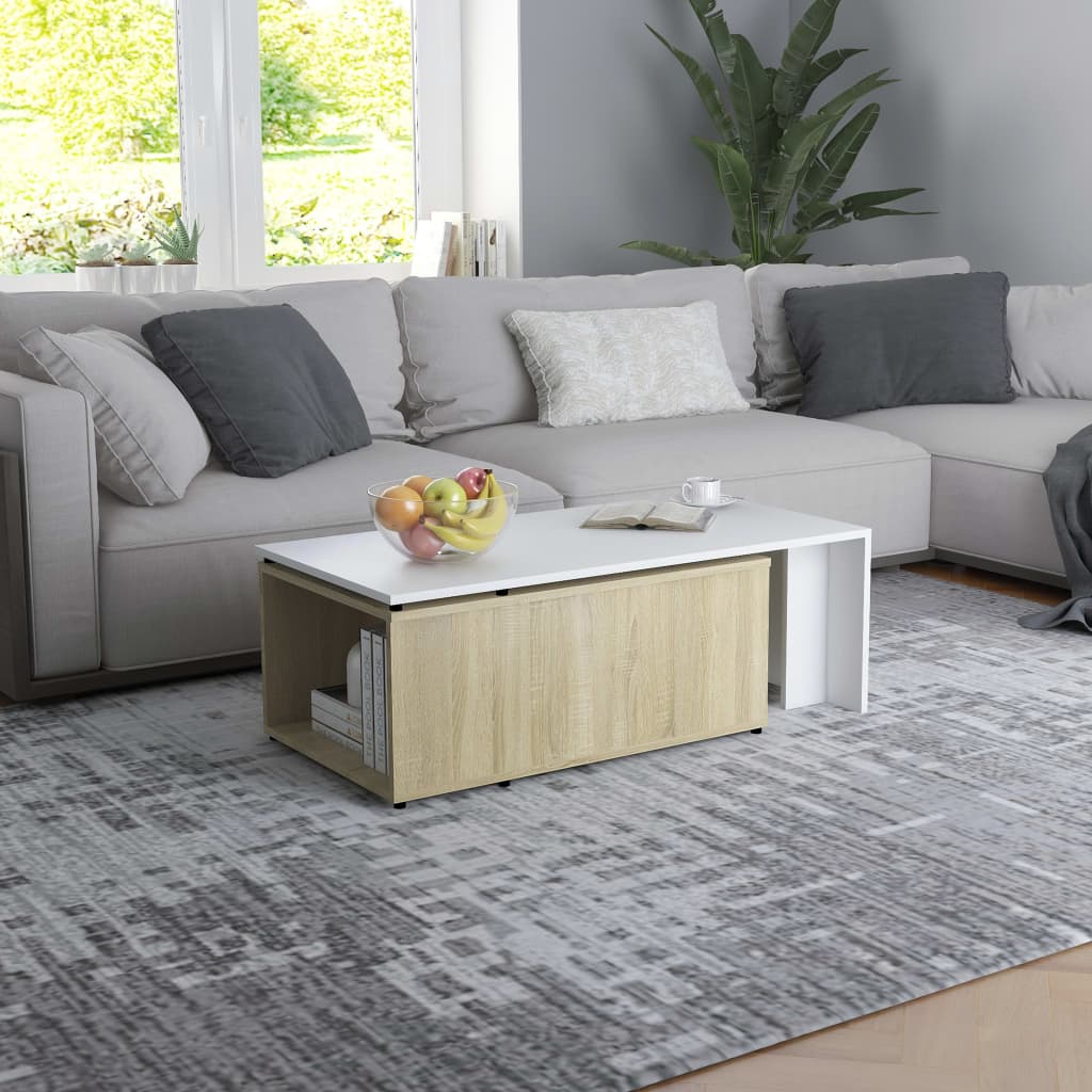 Sohvapöytä valkoinen ja Sonoma-tammi 150x50x35 cm - Sisustajankoti.fi