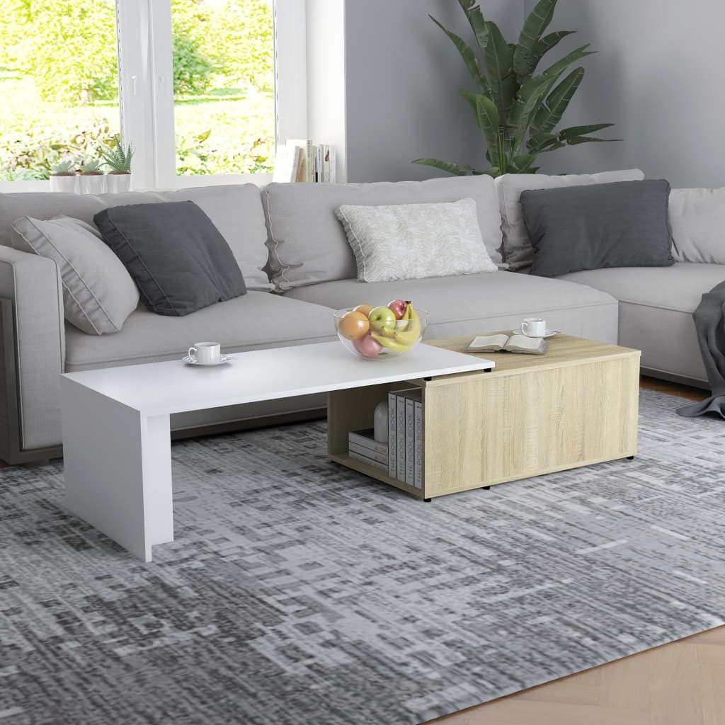 Sohvapöytä valkoinen ja Sonoma-tammi 150x50x35 cm - Sisustajankoti.fi
