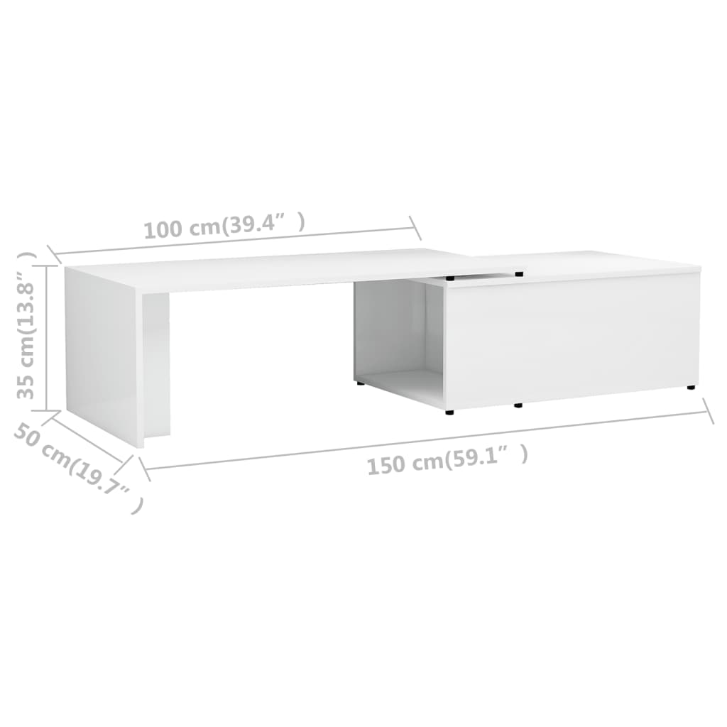 Sohvapöytä korkeakiilto valkoinen 150x50x35 cm - Sisustajankoti.fi
