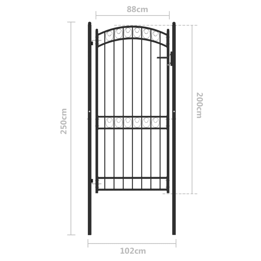 Puutarhaportti kaarevalla yläosalla teräs 100x200 cm musta - Sisustajankoti.fi