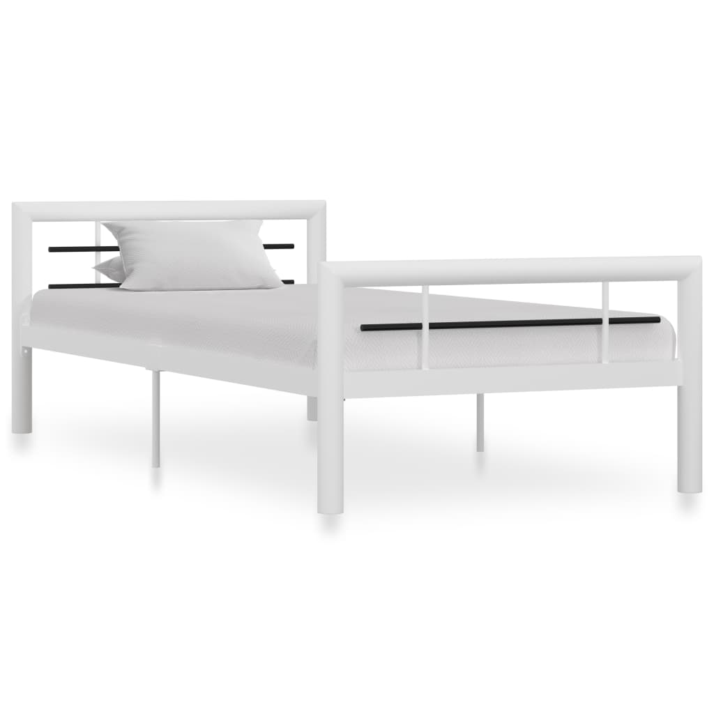Sängynrunko valkoinen ja musta metalli 90x200 cm - Sisustajankoti.fi