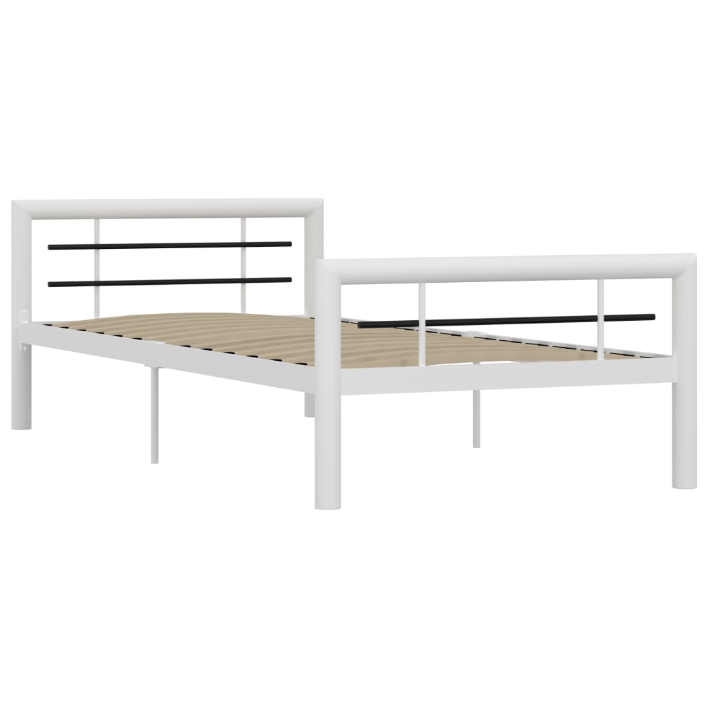 Sängynrunko valkoinen ja musta metalli 90x200 cm - Sisustajankoti.fi