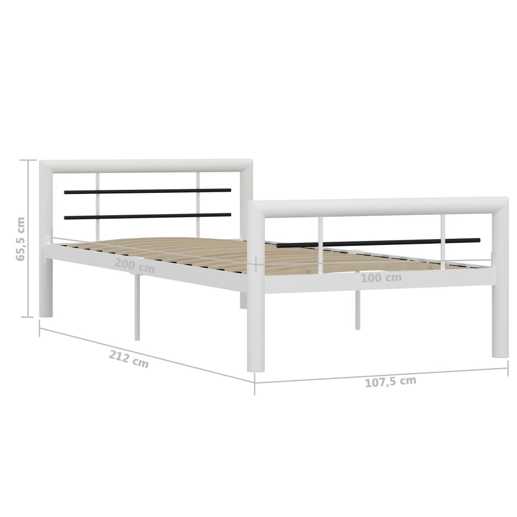Sängynrunko valkoinen ja musta metalli 90x200 cm - Sisustajankoti.fi
