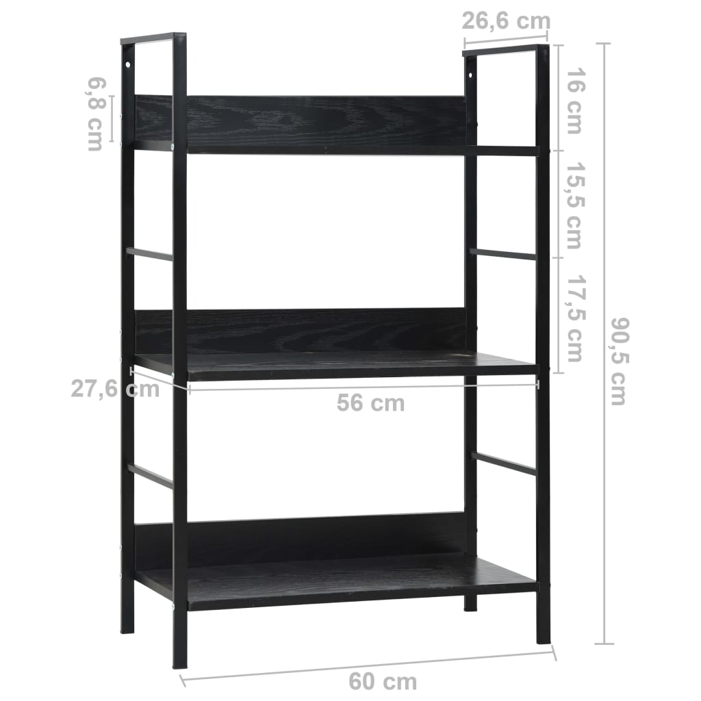 3-tasoinen kirjahylly musta 60x27,6x90,5 cm - Sisustajankoti.fi