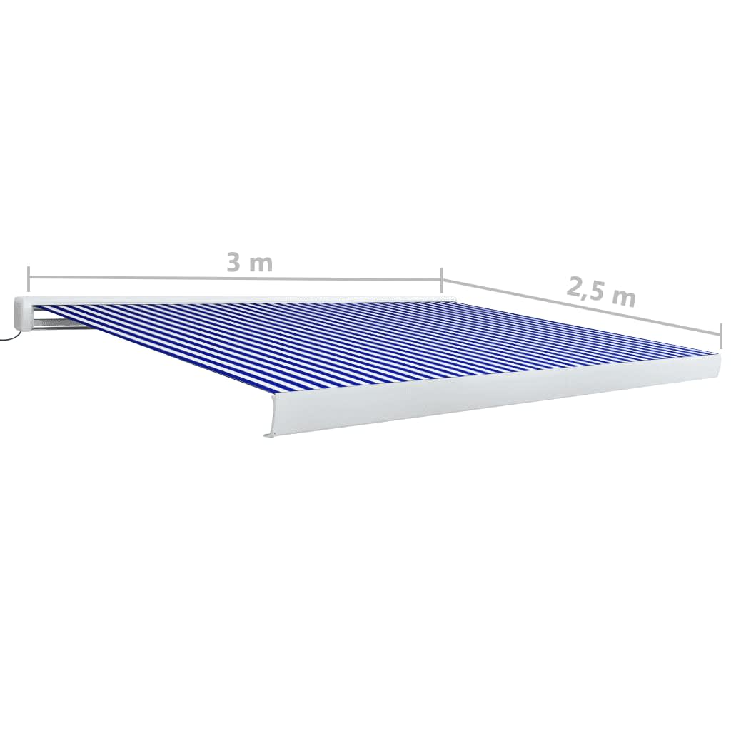 Moottoroitu kasettimarkiisi 300x250 cm sininen ja valkoinen - Sisustajankoti.fi