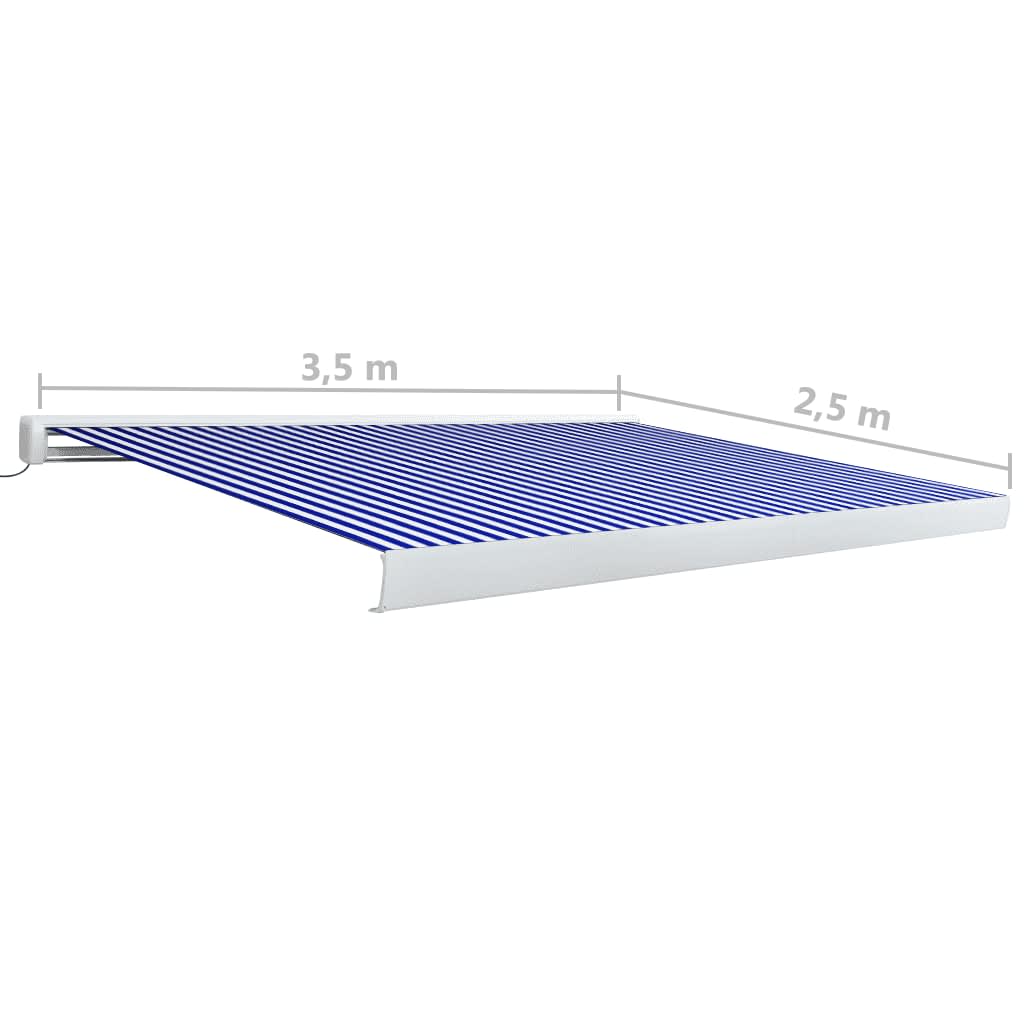 Moottoroitu kasettimarkiisi 350x250 cm sininen ja valkoinen - Sisustajankoti.fi