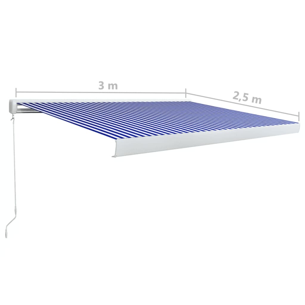 Manuaalinen kasettimarkiisi 300x250 cm sininen ja valkoinen - Sisustajankoti.fi