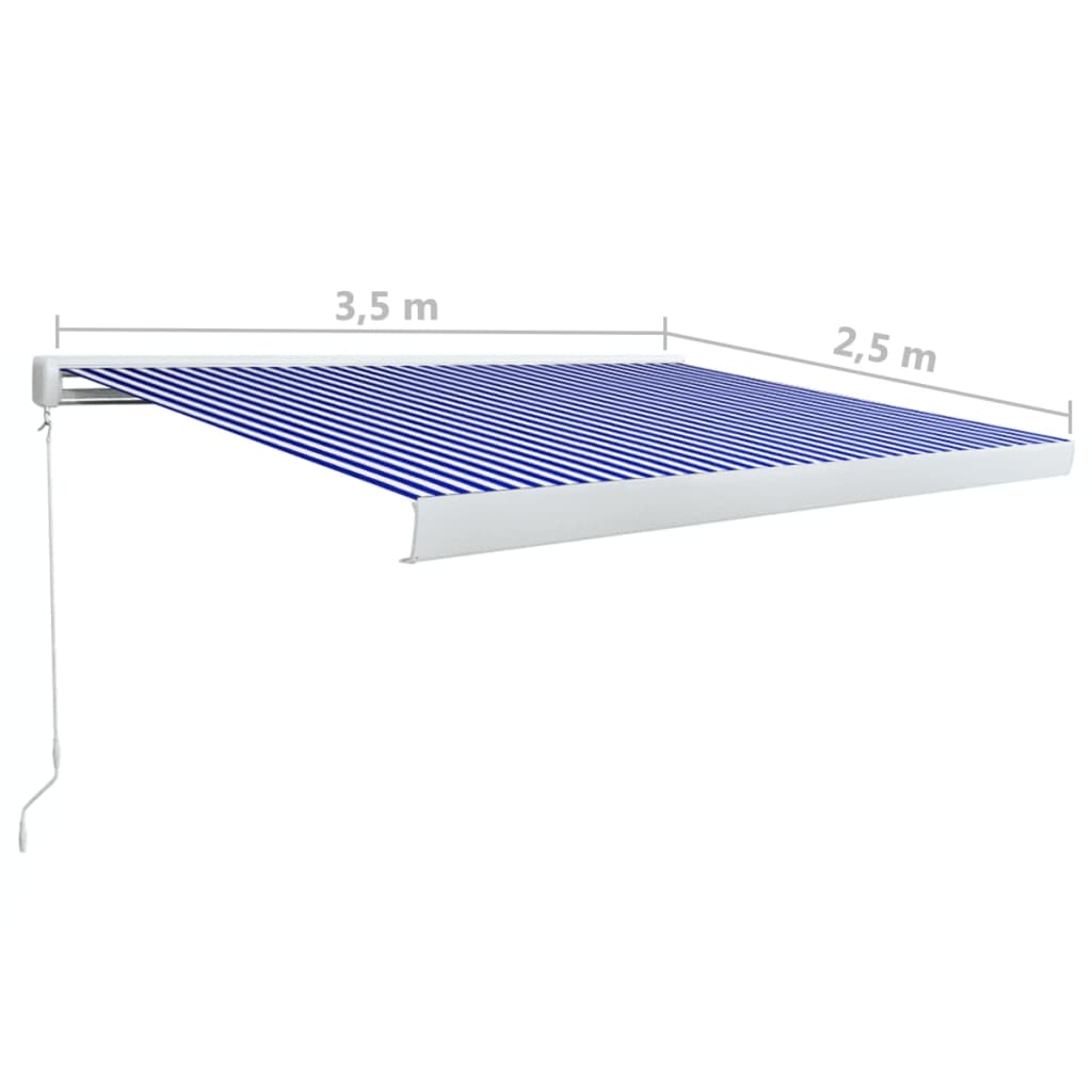 Manuaalinen kasettimarkiisi 350x250 cm sininen ja valkoinen - Sisustajankoti.fi