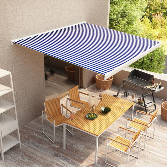 Manuaalinen kasettimarkiisi 350x250 cm sininen ja valkoinen - Sisustajankoti.fi