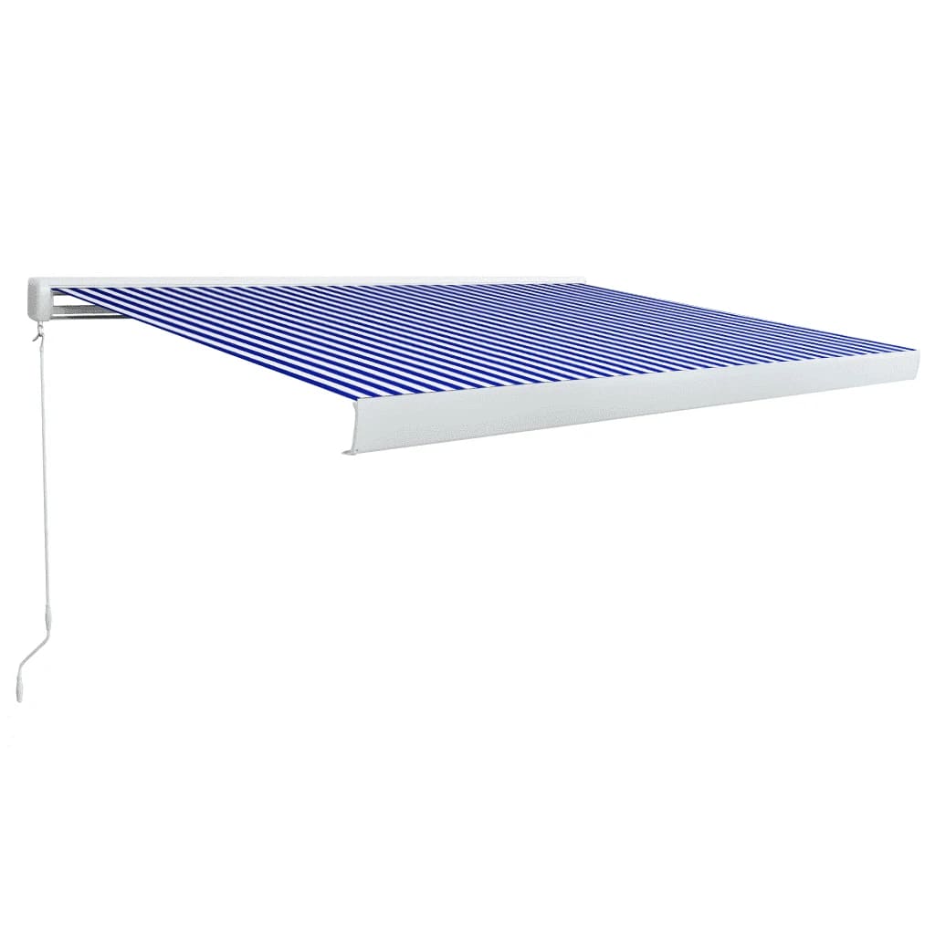 Manuaalinen kasettimarkiisi 400x300 cm sininen ja valkoinen - Sisustajankoti.fi