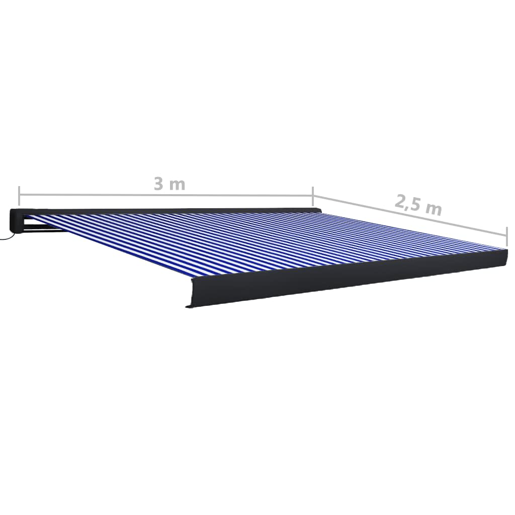 Moottoroitu kasettimarkiisi 300x250 cm sininen ja kerma - Sisustajankoti.fi