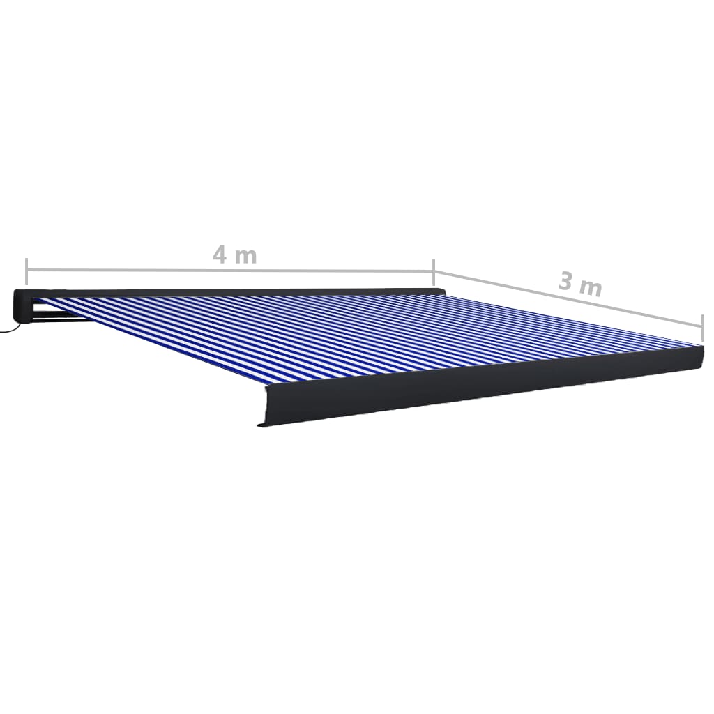 Moottoroitu kasettimarkiisi 400x300 cm sininen ja valkoinen - Sisustajankoti.fi