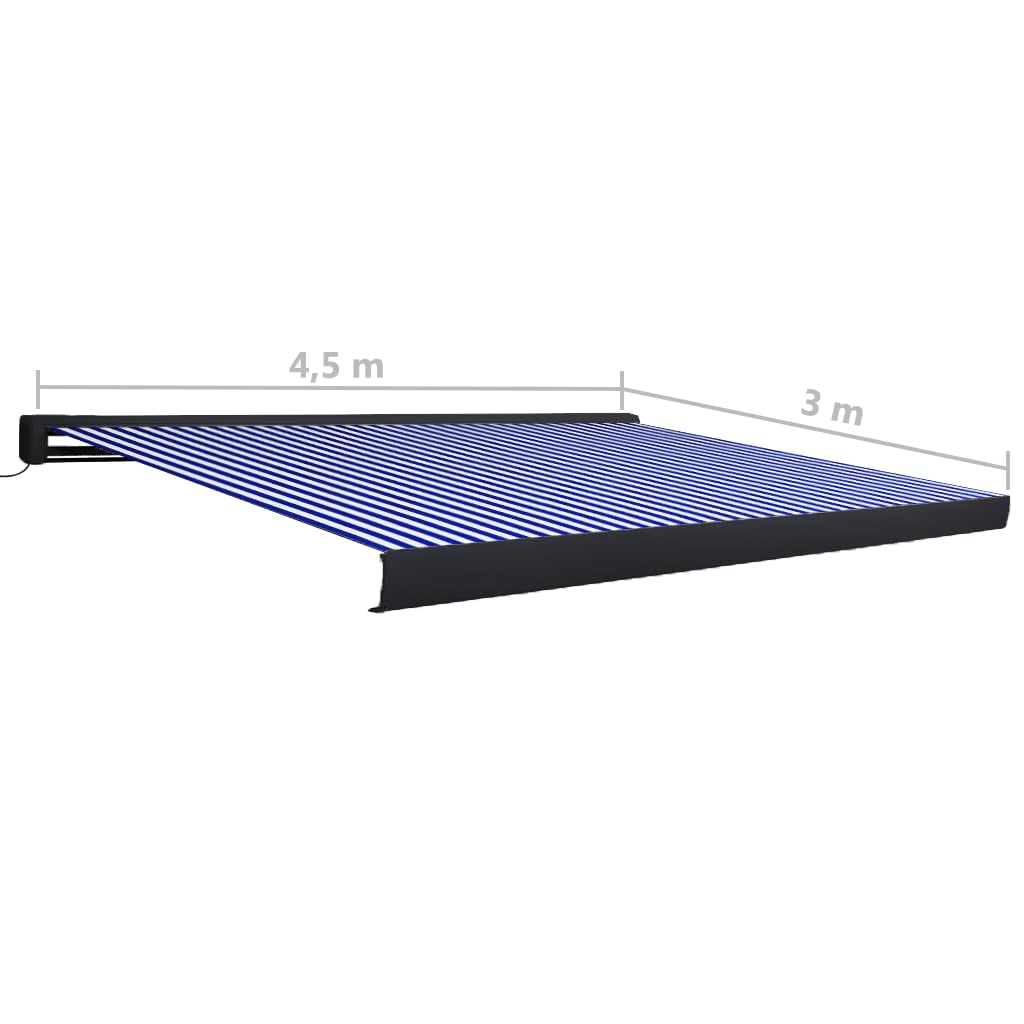 Moottoroitu kasettimarkiisi 450x300 cm sininen ja valkoinen - Sisustajankoti.fi