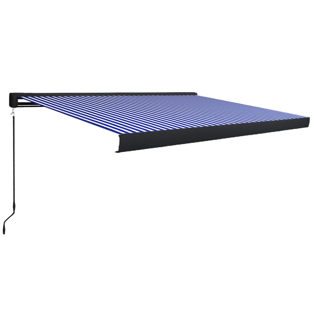 Manuaalinen kasettimarkiisi 350x250 cm sininen ja valkoinen - Sisustajankoti.fi