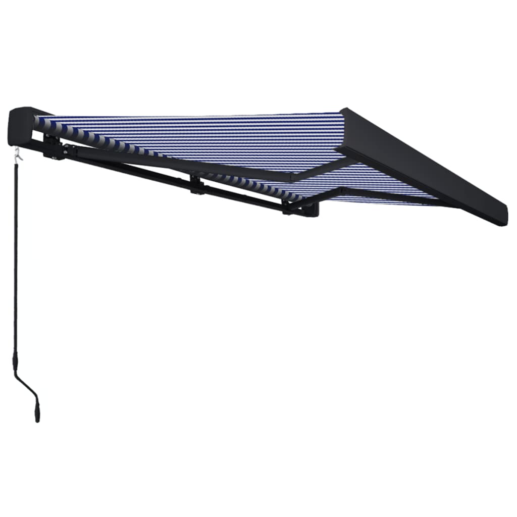 Manuaalinen kasettimarkiisi 350x250 cm sininen ja valkoinen - Sisustajankoti.fi