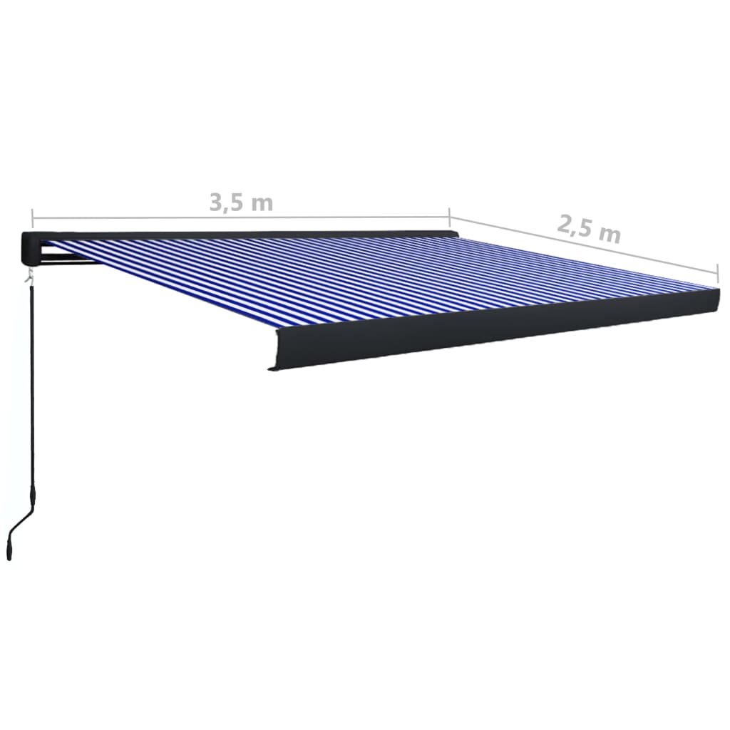 Manuaalinen kasettimarkiisi 350x250 cm sininen ja valkoinen - Sisustajankoti.fi