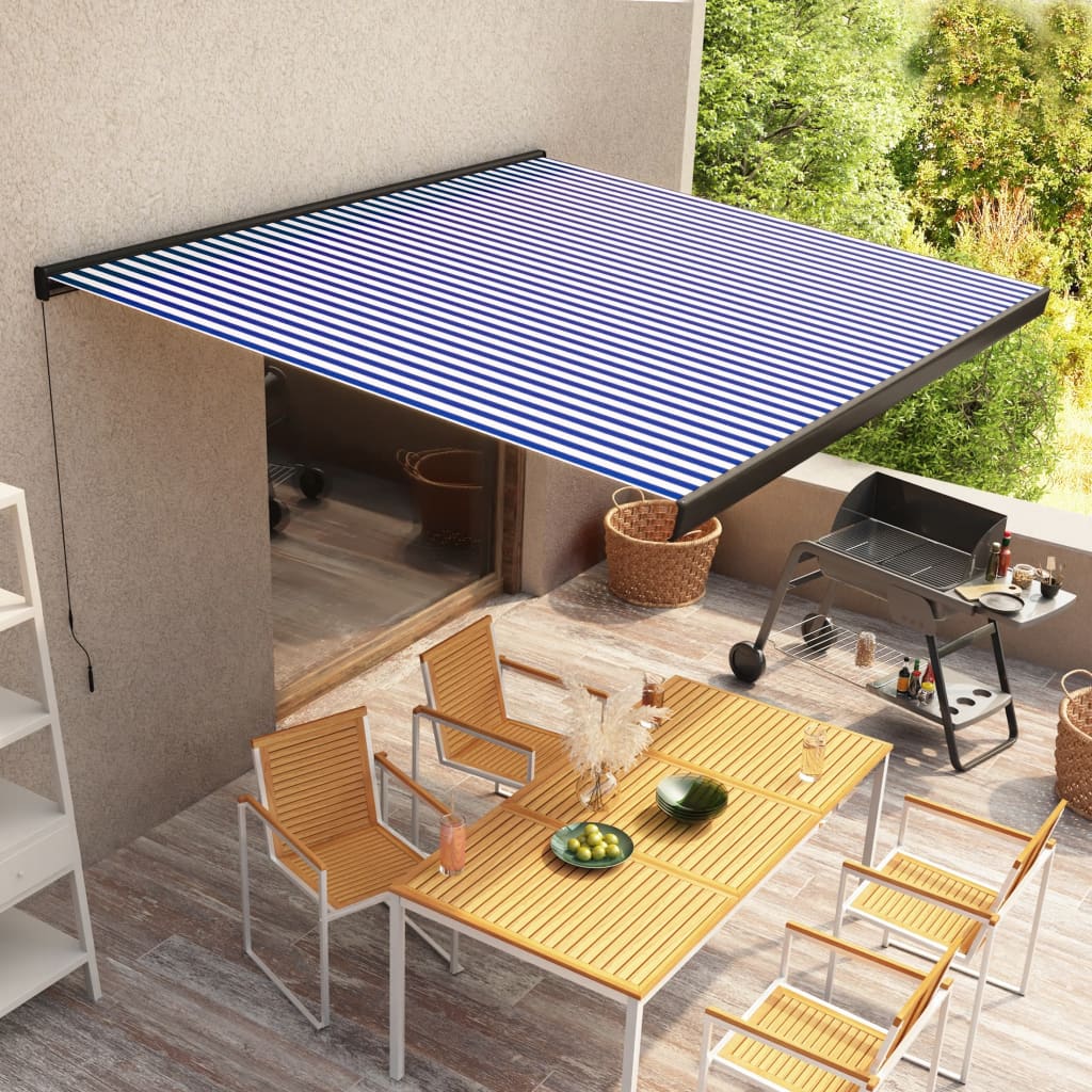 Manuaalinen kasettimarkiisi 350x250 cm sininen ja valkoinen - Sisustajankoti.fi