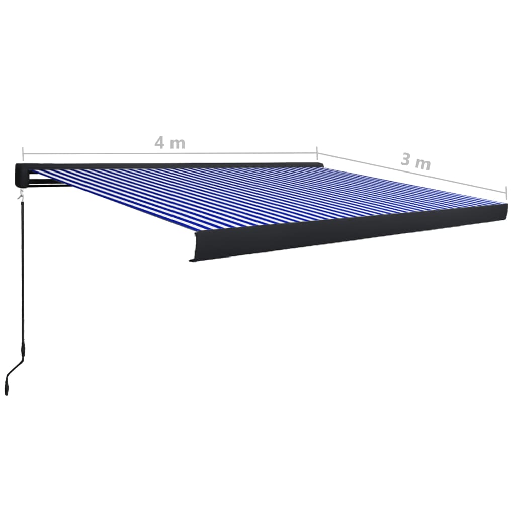 Manuaalinen kasettimarkiisi 400x300 cm sininen ja valkoinen - Sisustajankoti.fi