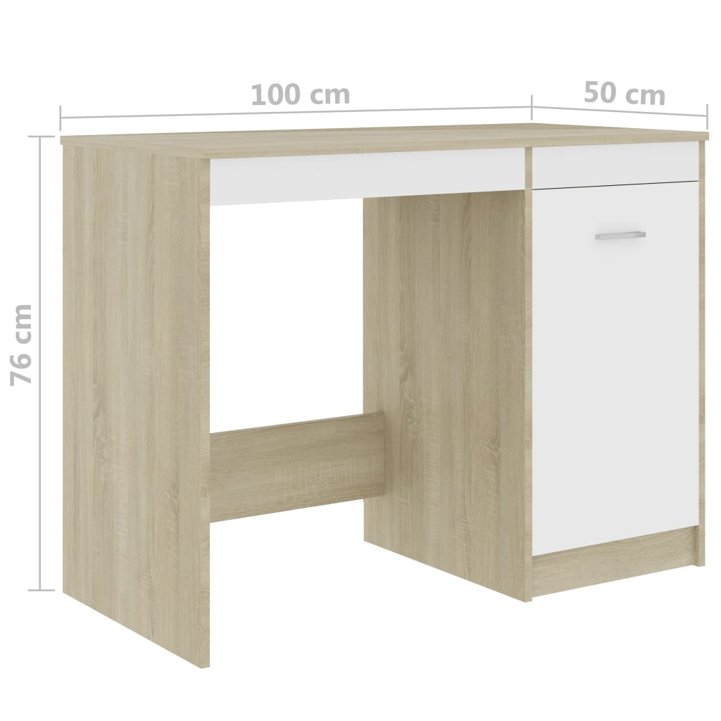 Työpöytä valkoinen ja tammi 100x50x76 cm - Sisustajankoti.fi