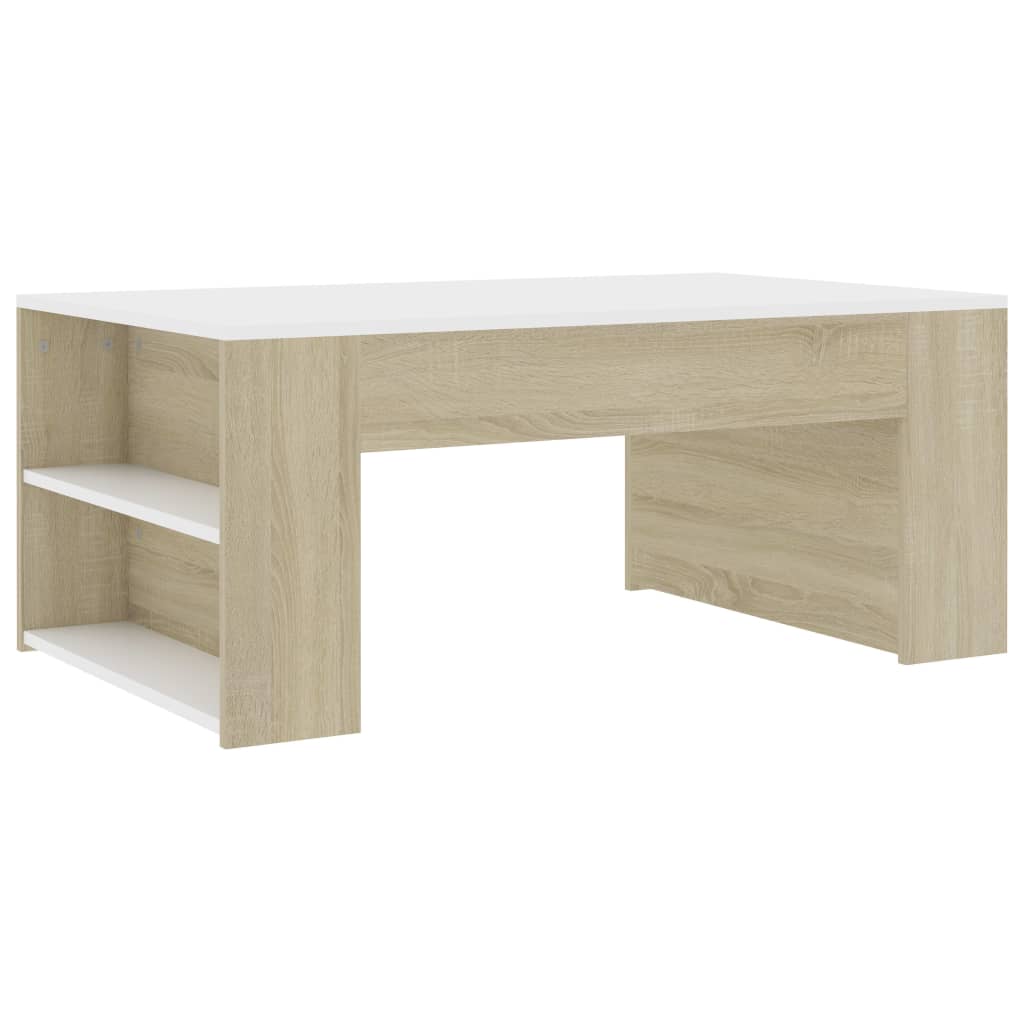 Sohvapöytä valkoinen ja tammi 100x60x42 cm - Sisustajankoti.fi