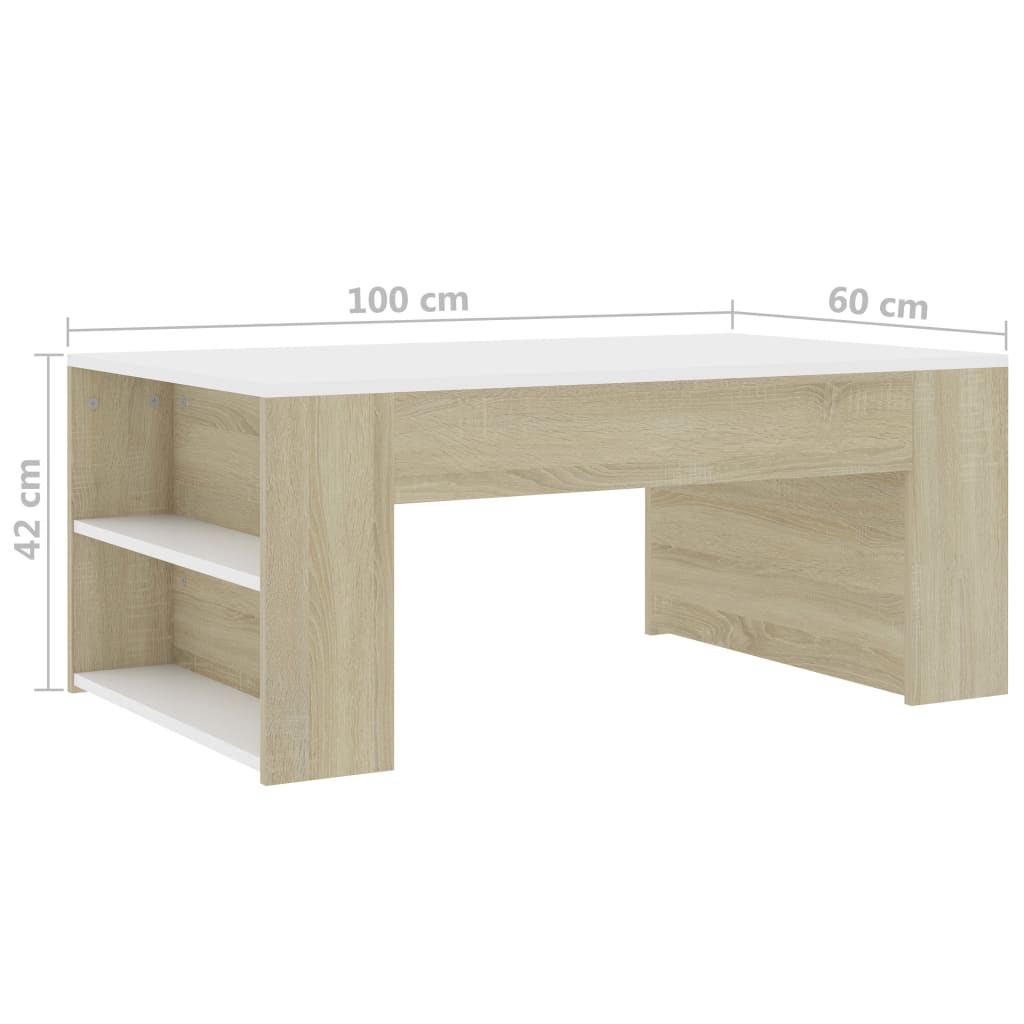 Sohvapöytä valkoinen ja tammi 100x60x42 cm - Sisustajankoti.fi