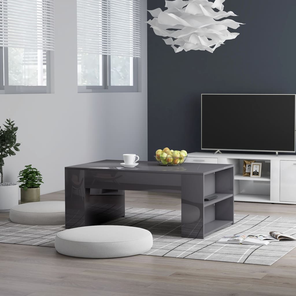 Sohvapöytä korkeakiilto harmaa 100x60x42 cm - Sisustajankoti.fi