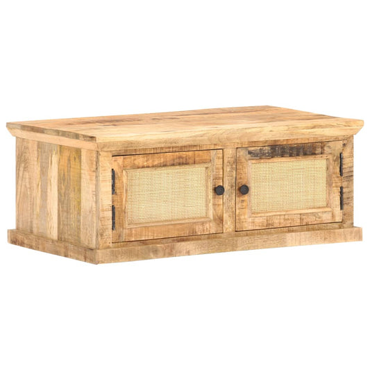 Sohvapöytä 90x50x35 cm täysi mangopuu ja luonnonruoko - Sisustajankoti.fi
