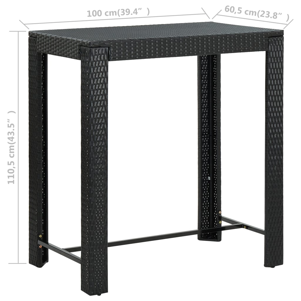 Puutarhan baaripöytä musta 100x60,5x110,5 cm polyrottinki - Sisustajankoti.fi