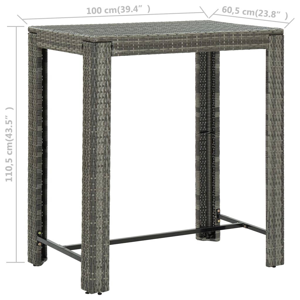 Puutarhan baaripöytä harmaa 100x60,5x110,5 cm polyrottinki - Sisustajankoti.fi