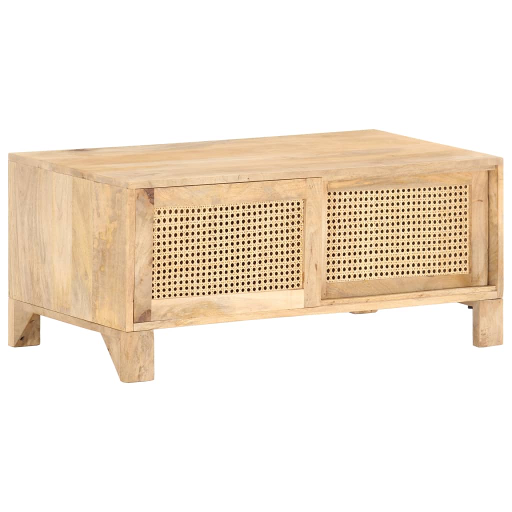 Sohvapöytä 90x50x40 cm täysi mangopuu ja luonnonruoko - Sisustajankoti.fi