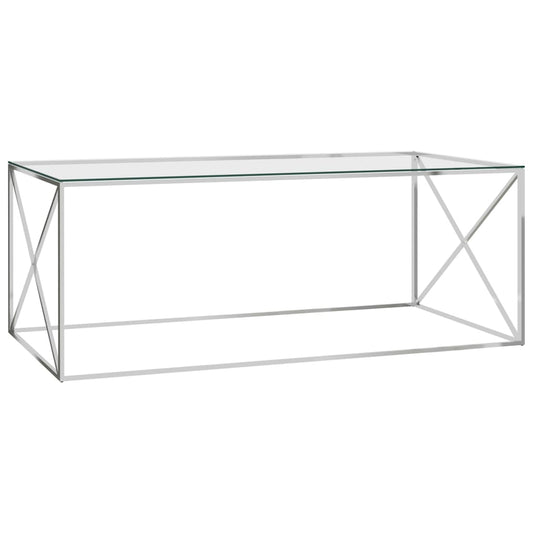 Sohvapöytä hopea 120x60x45 cm ruostumaton teräs ja lasi - Sisustajankoti.fi