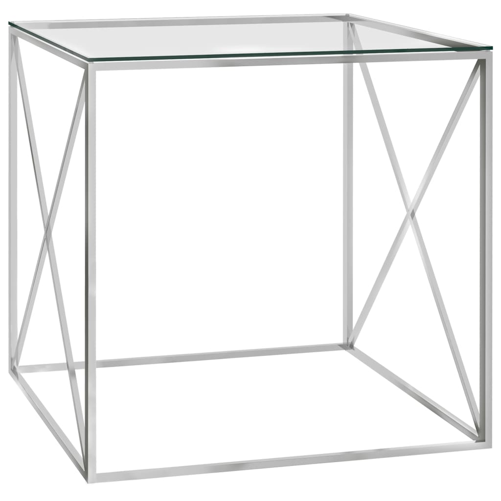 Sohvapöytä hopea 55x55x55 cm ruostumaton teräs ja lasi - Sisustajankoti.fi