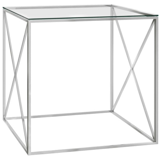 Sohvapöytä hopea 55x55x55 cm ruostumaton teräs ja lasi - Sisustajankoti.fi