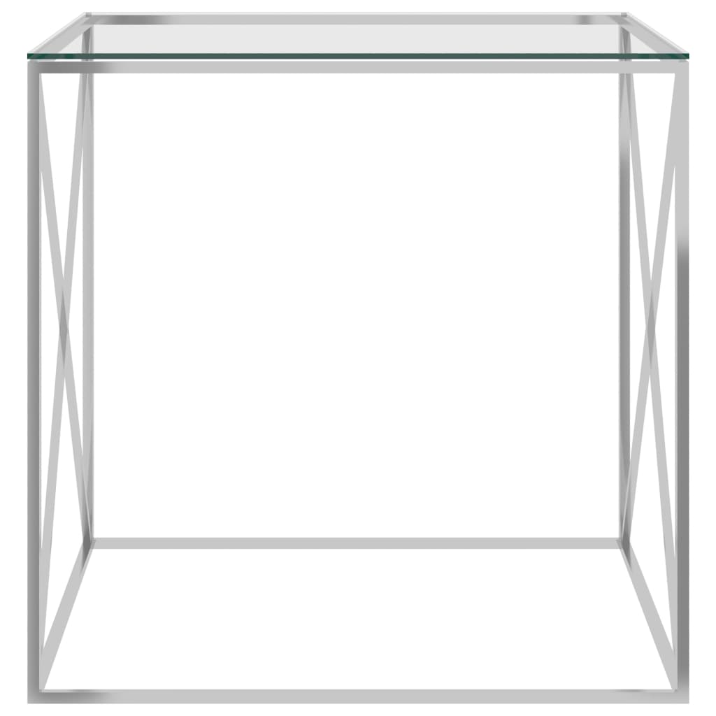 Sohvapöytä hopea 55x55x55 cm ruostumaton teräs ja lasi - Sisustajankoti.fi
