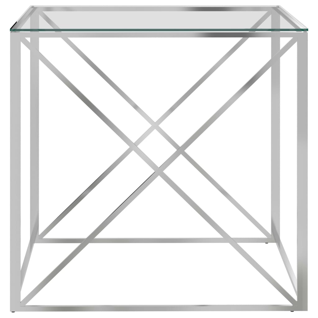 Sohvapöytä hopea 55x55x55 cm ruostumaton teräs ja lasi - Sisustajankoti.fi