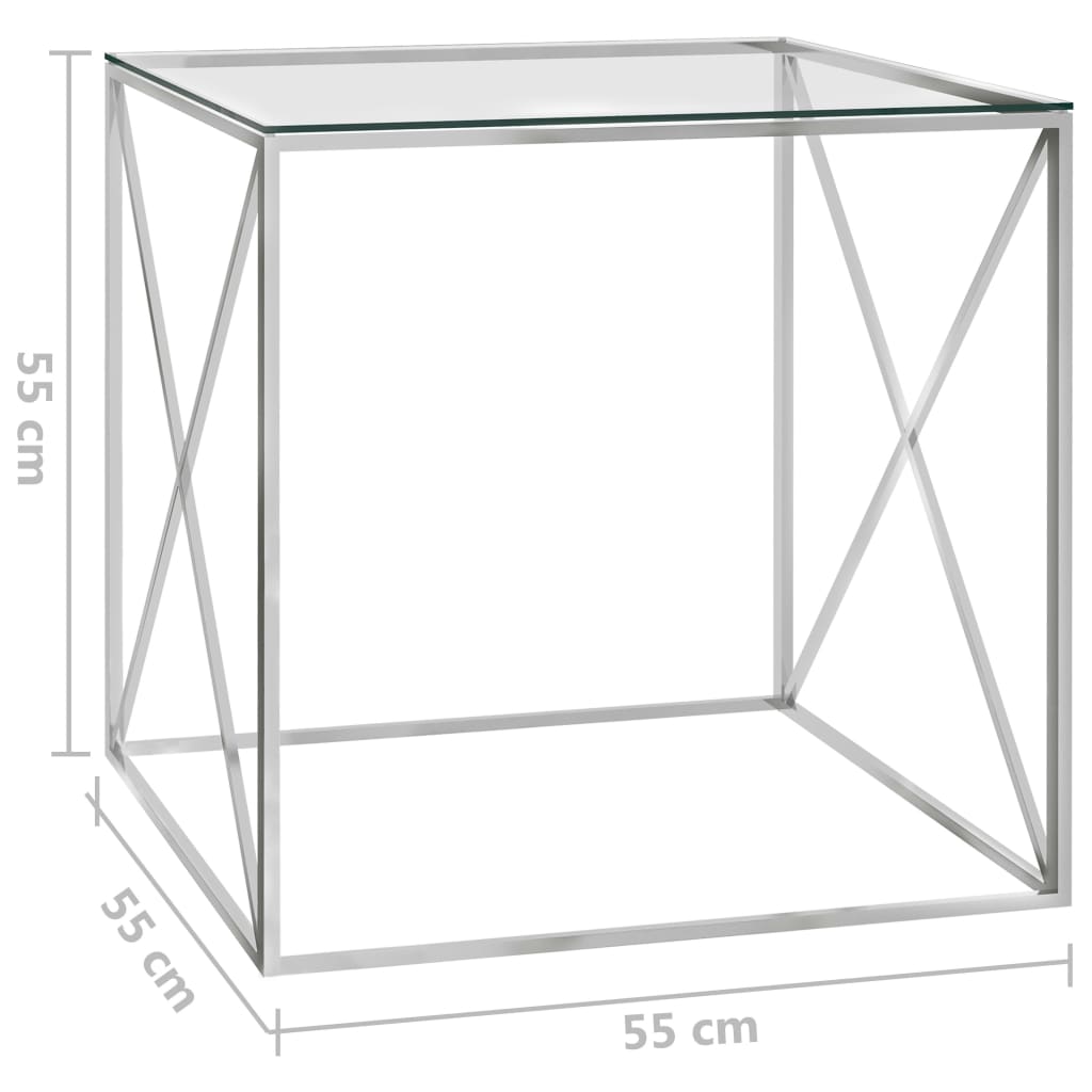 Sohvapöytä hopea 55x55x55 cm ruostumaton teräs ja lasi - Sisustajankoti.fi