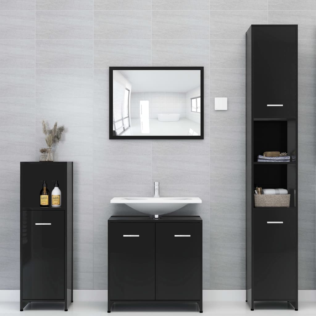 Kylpyhuonekaappi korkeakiilto musta 30x30x183,5 cm - Sisustajankoti.fi