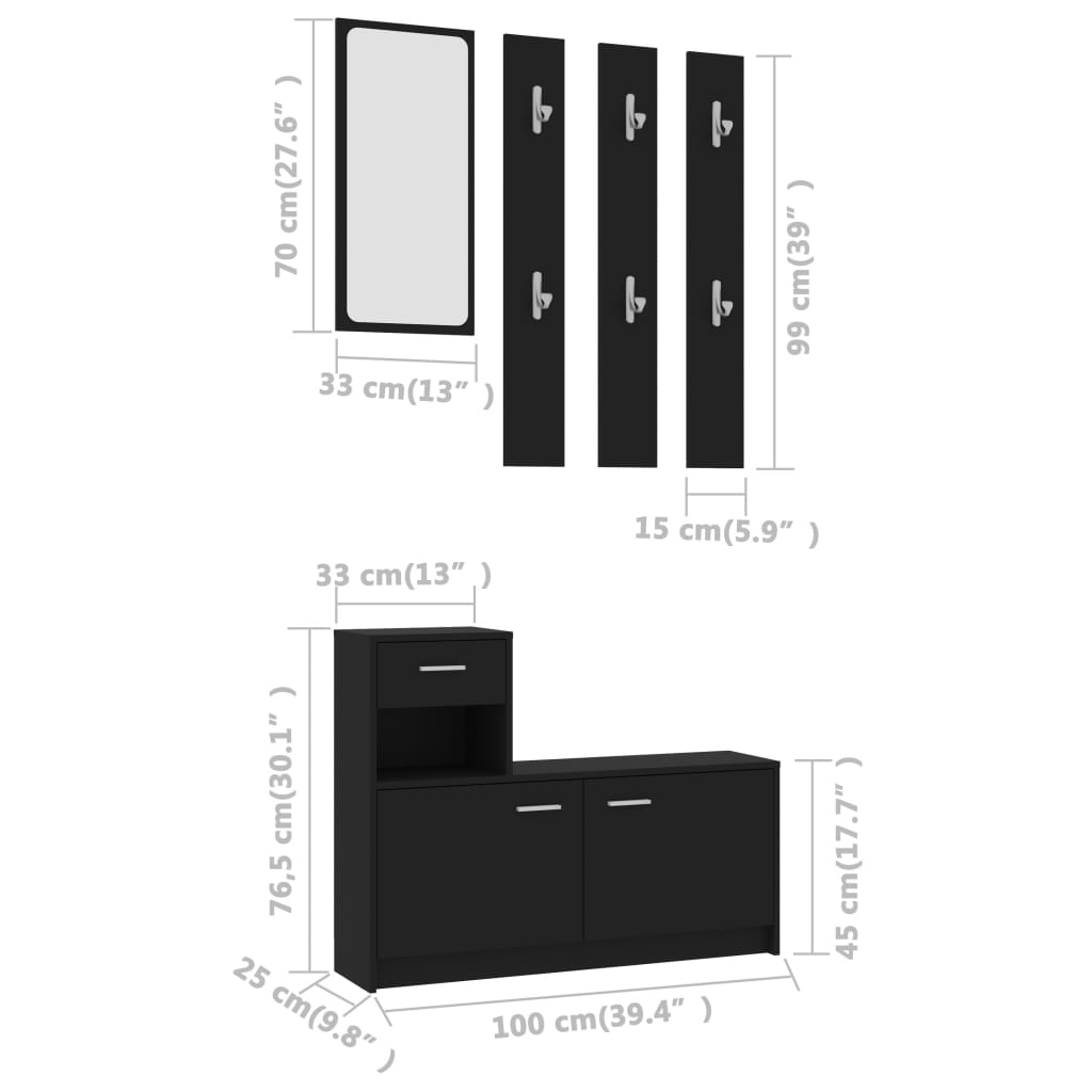 Eteisen säilytysyksikkö musta 100x25x76,5 cm - Sisustajankoti.fi