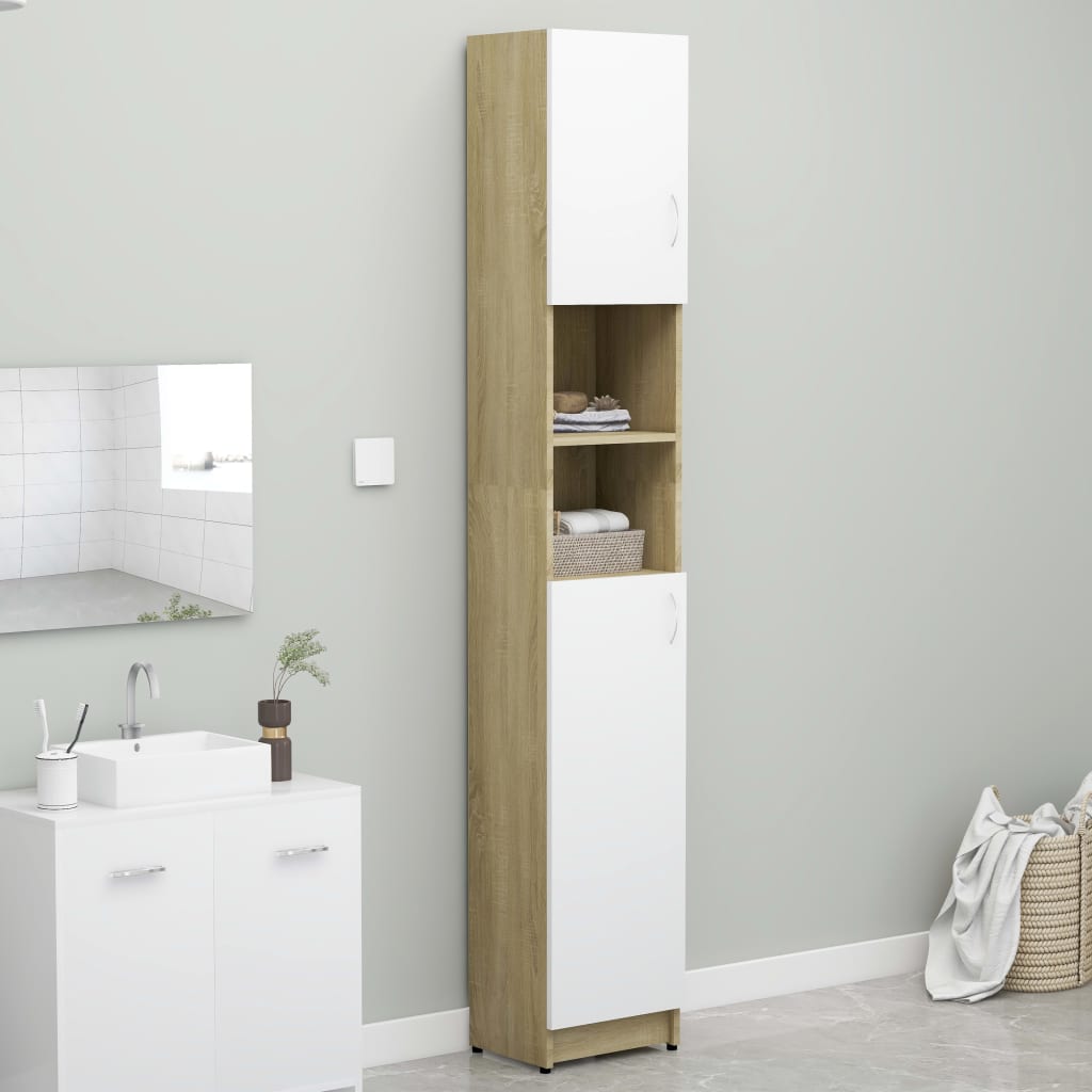 Kylpyhuonekaappi valkoinen/tammi 32x25,5x190cm - Sisustajankoti.fi