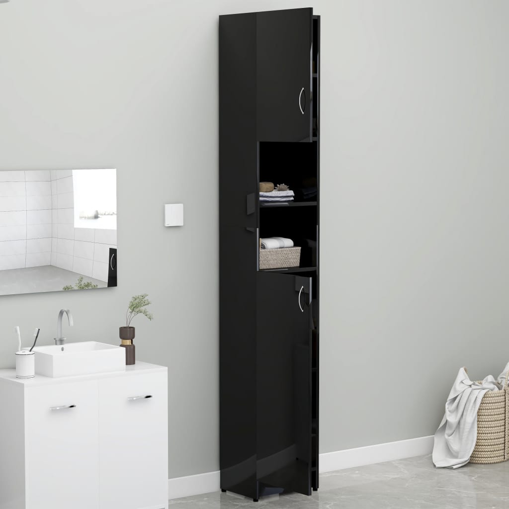 Kylpyhuonekaappi korkeakiilto musta 32x25,5x190 cm - Sisustajankoti.fi