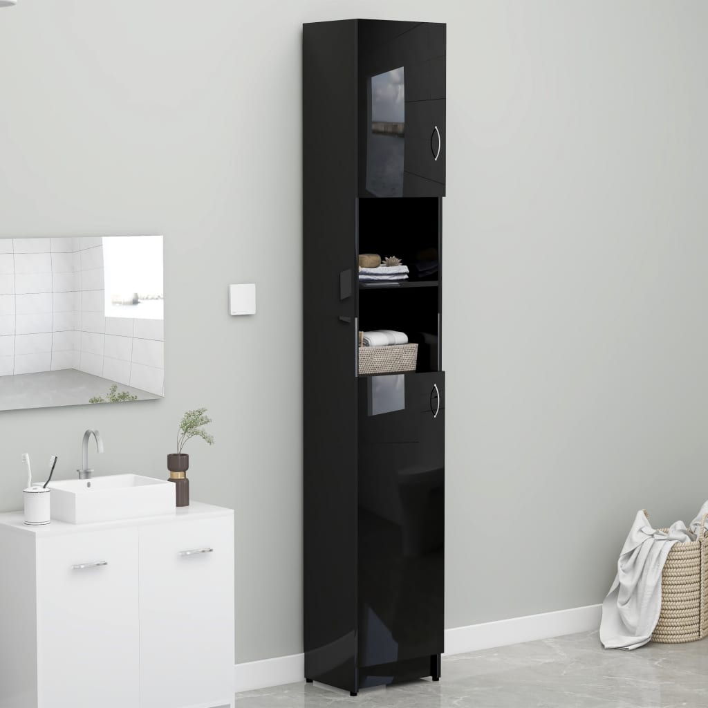 Kylpyhuonekaappi korkeakiilto musta 32x25,5x190 cm - Sisustajankoti.fi