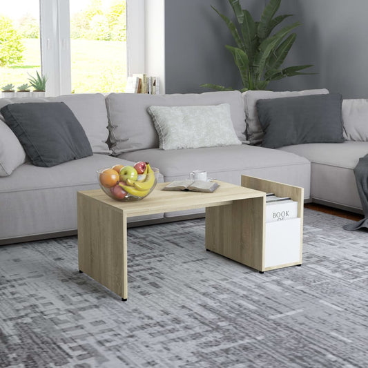 Sohvapöytä valkoinen ja Sonoma-tammi 90x45x35 cm - Sisustajankoti.fi