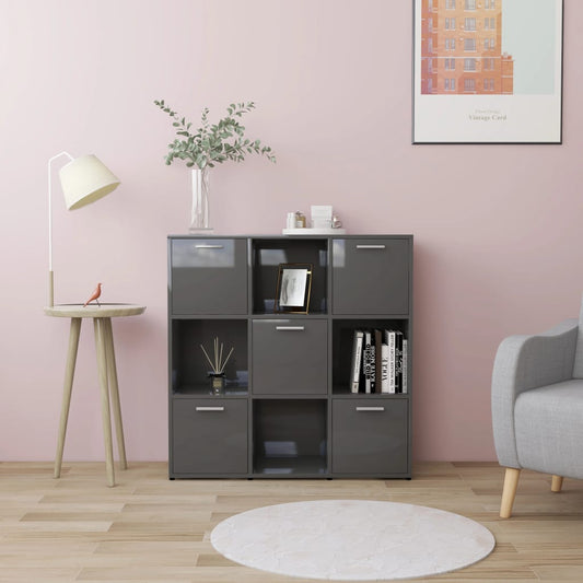 Kirjahylly korkeakiilto harmaa 90x30x90 cm - Sisustajankoti.fi
