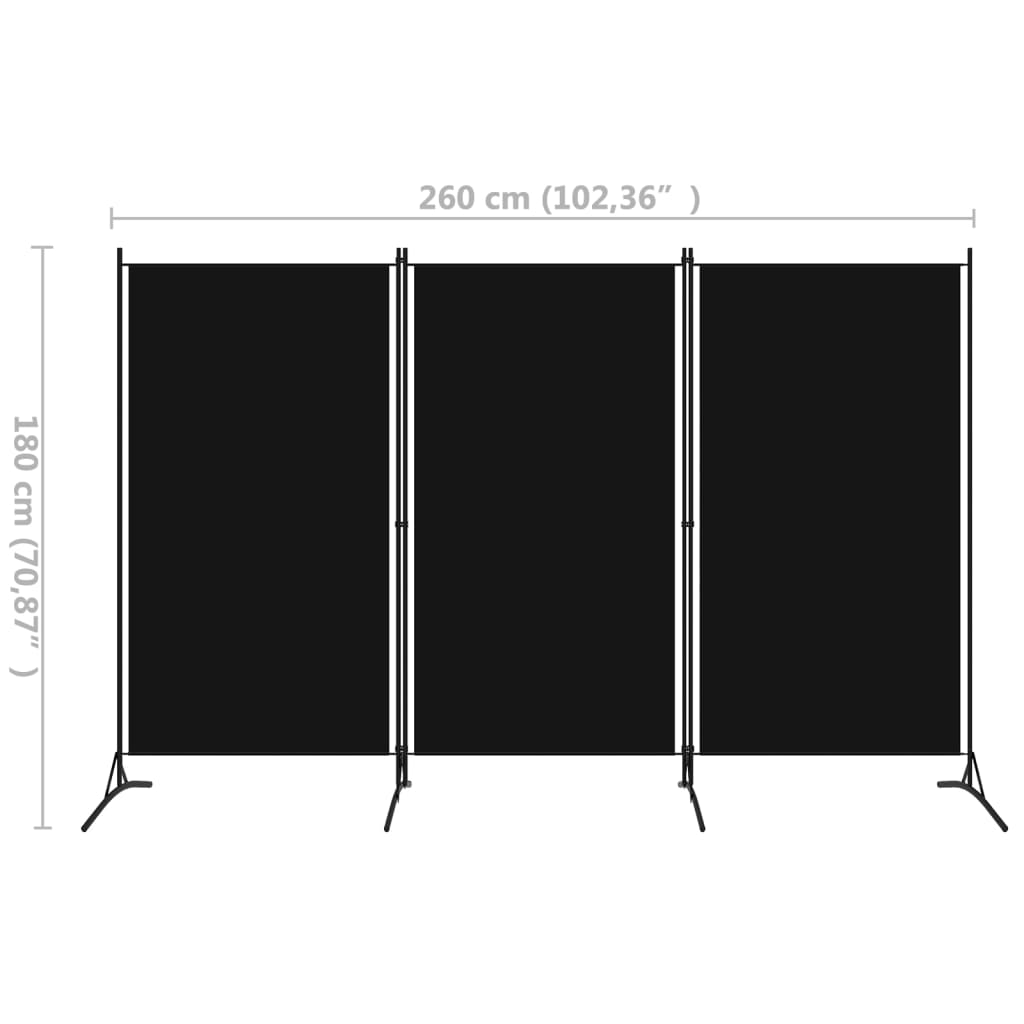 3-paneelinen tilanjakaja musta 260x180 cm - Sisustajankoti.fi