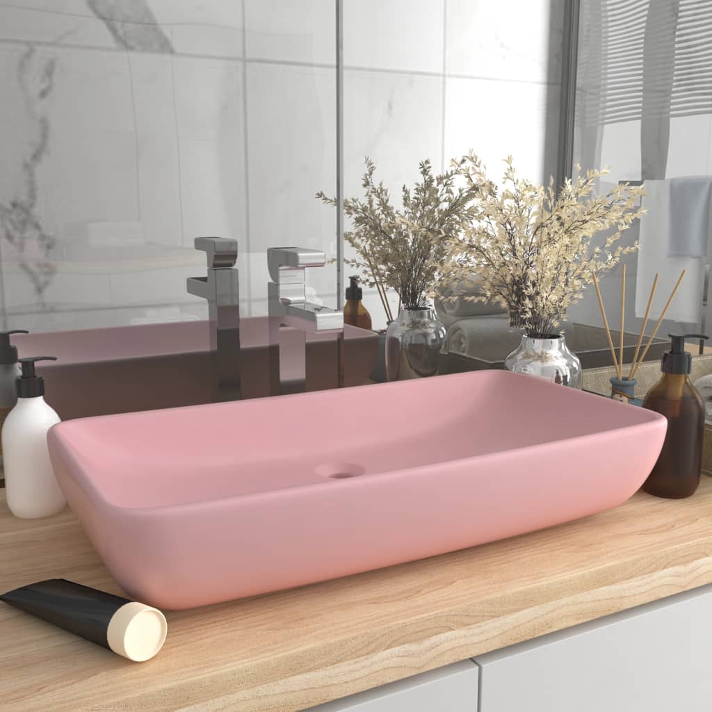 Ylellinen pesuallas suorakaide matta pinkki 71x38 cm keraami - Sisustajankoti.fi