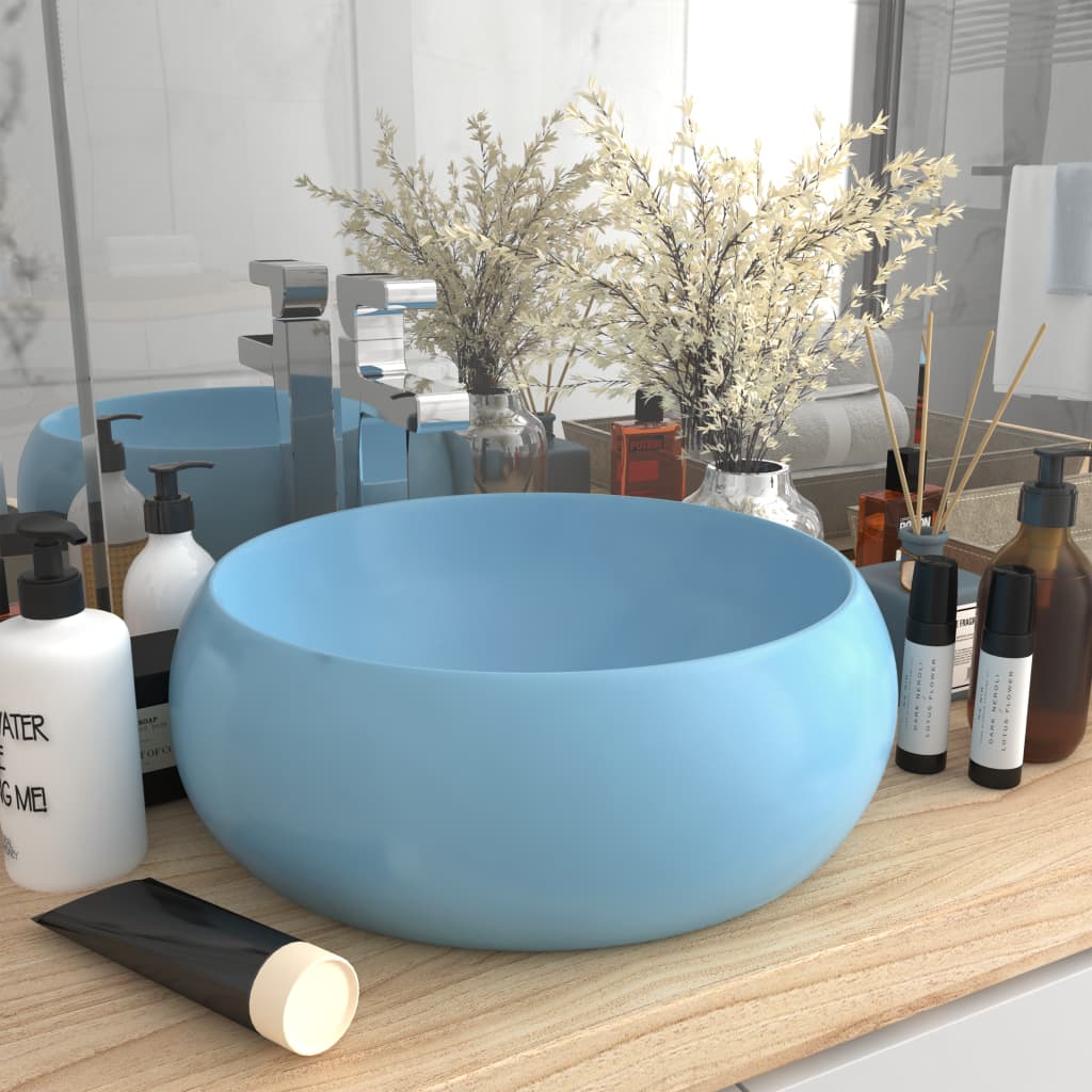 Ylellinen pesuallas pyöreä matta vaaleansininen 40x15cm keraami - Sisustajankoti.fi