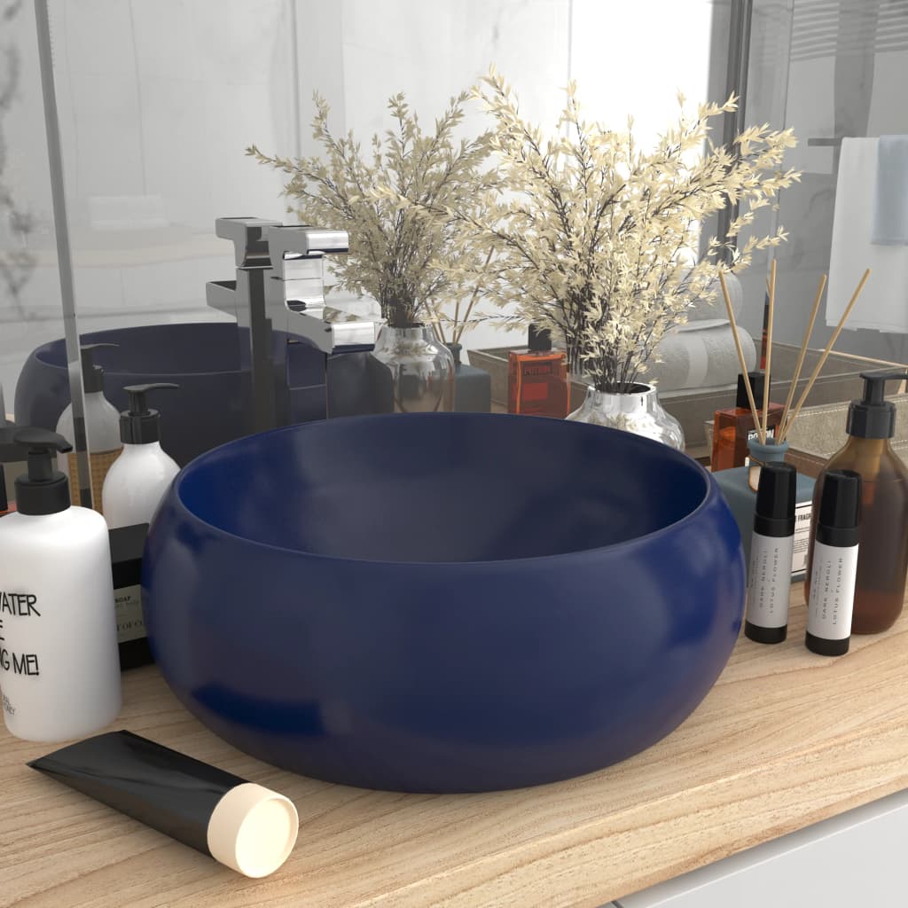 Ylellinen pesuallas pyöreä matta tummansininen 40x15 cm keraami - Sisustajankoti.fi
