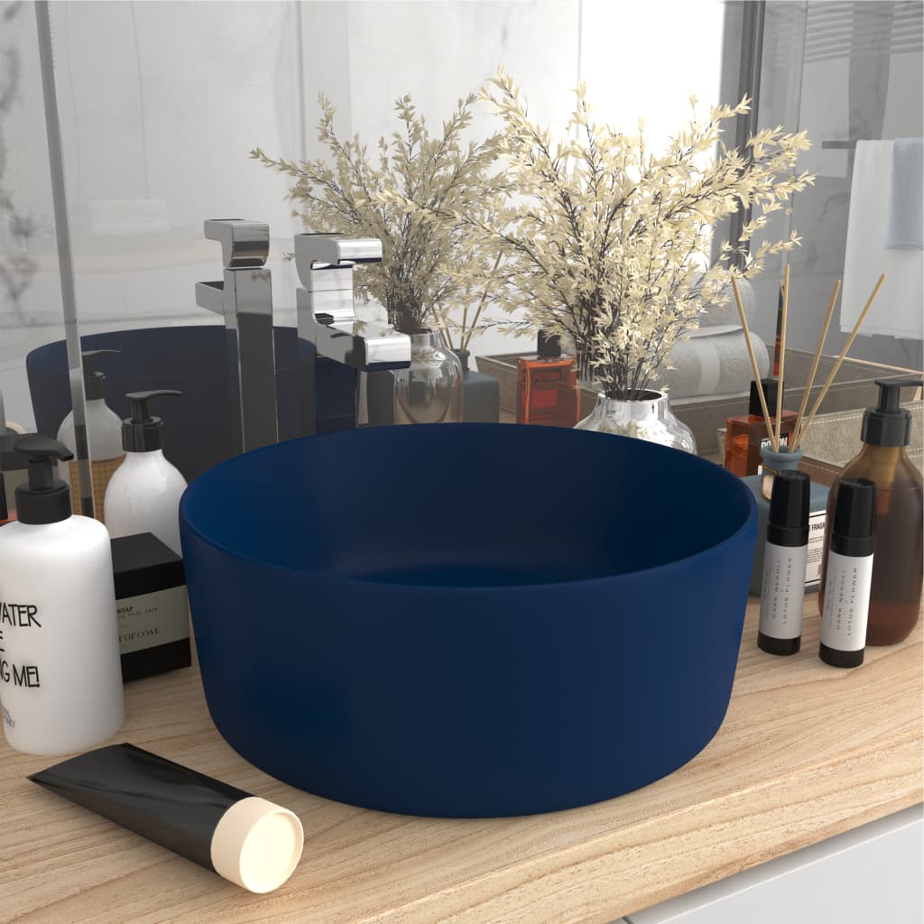 Ylellinen pesuallas pyöreä matta tummansininen 40x15 cm keraami - Sisustajankoti.fi