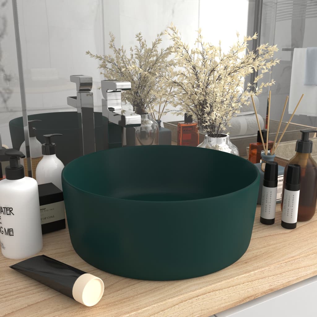 Ylellinen pesuallas pyöreä matta tummanvihreä 40x15 cm keraami - Sisustajankoti.fi