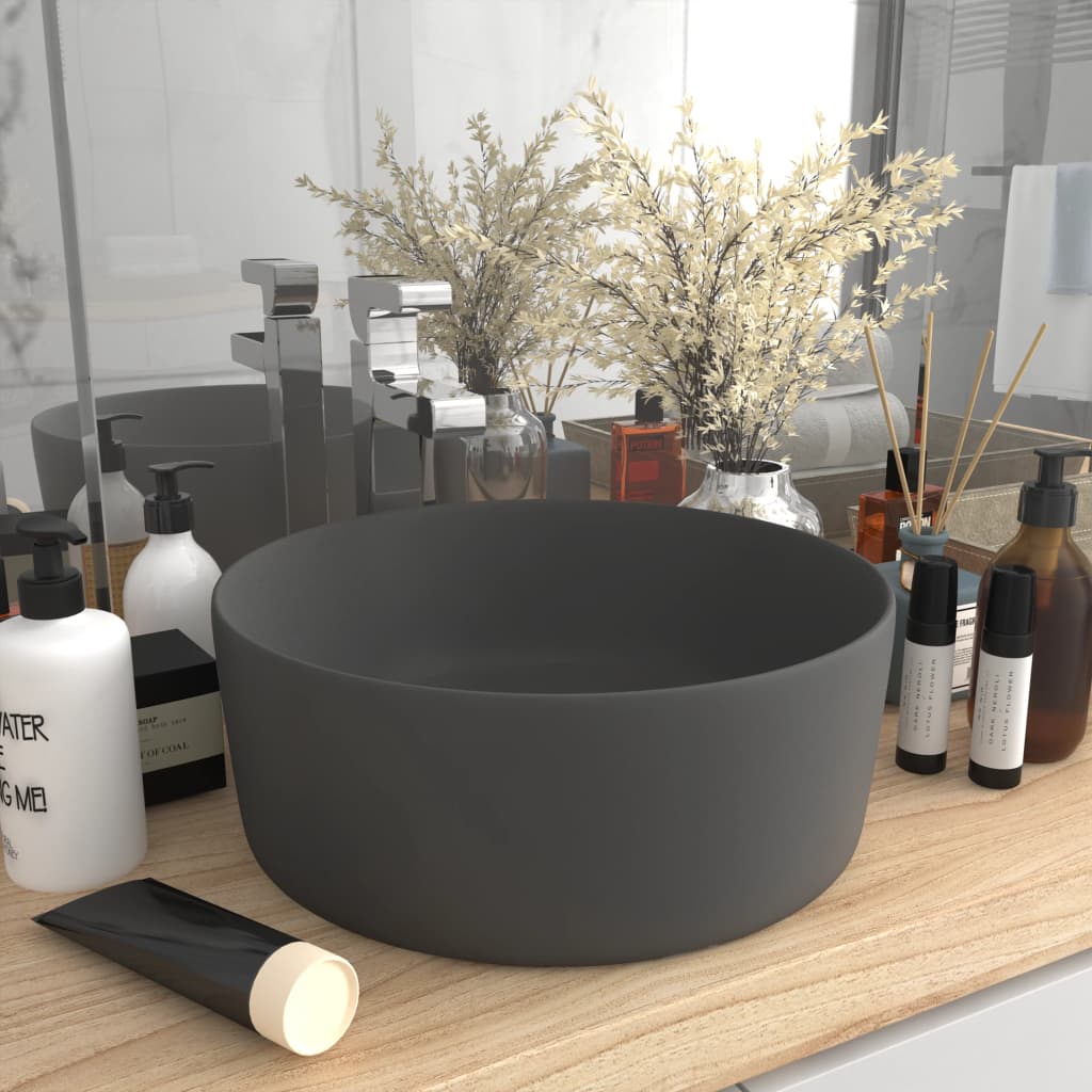 Ylellinen pesuallas pyöreä matta tummanharmaa 40x15 cm keraami - Sisustajankoti.fi